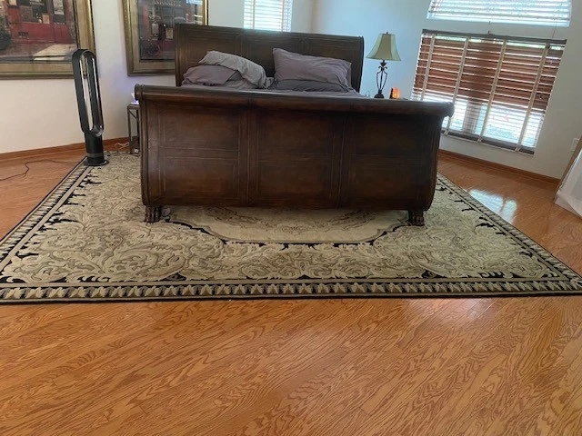 Elegant Oversized Wood & Leather King Sleigh Bed Dark Brown About 7’ x 9’ x 51 “ - Image 4 of 4