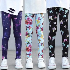 Girls Floral Leggings Polyester Stretch Pants for Spring Autumn Casual Wear