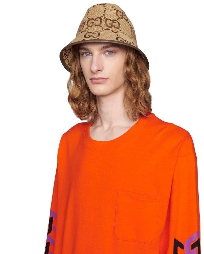 NEW GUCCI JUMBO GG LOGO BEIGE BROWN BUCKET FEDORA HAT LARGE  display picture 2