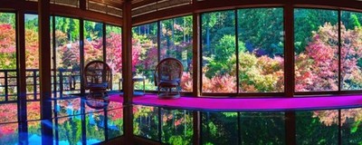 Peelable Wallpaper Poster: Shiga Autumn Garden Reflection 1440×576