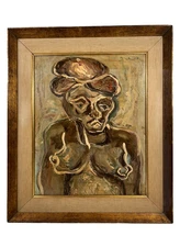 SPENCER DEPAS HAITIAN MODERNIST WOMAN PORTRAIT ABSTRACT VINTAGE OIL PAINTING