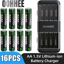 16PCS OOHHEE AA 1.5V 3600mWh Rechargeable Lithium Battery with Fast Charing Box