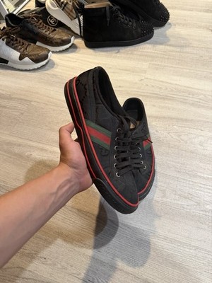 Size 8.5G/9.5US - Gucci Black Canvas Men's GG Logo Web Stripe Lowtop Sneakers