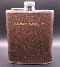 Vintage Leather-Bound Stainless Steel Hip Flask 6oz, Made in England