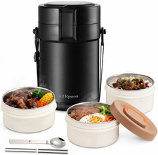 Contenedor de almuerzo grande aislado 82 oz para trabajo - comida caliente de acero inoxidable de 3 niveles
