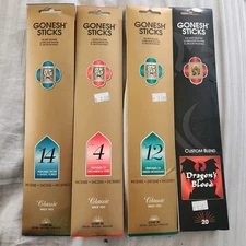 Lof of 4 Gonesh Incense Sticks 20 per Package Made in USA Dragon's Blood Custom