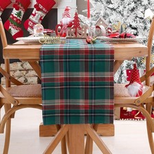 Table Runner 13x84 Inch Green Buffalo Plaid Christmas Linen 2 PCS Decor