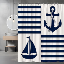 Nautical Shower Curtain with Anchor and Sailboat Design, Waterproof