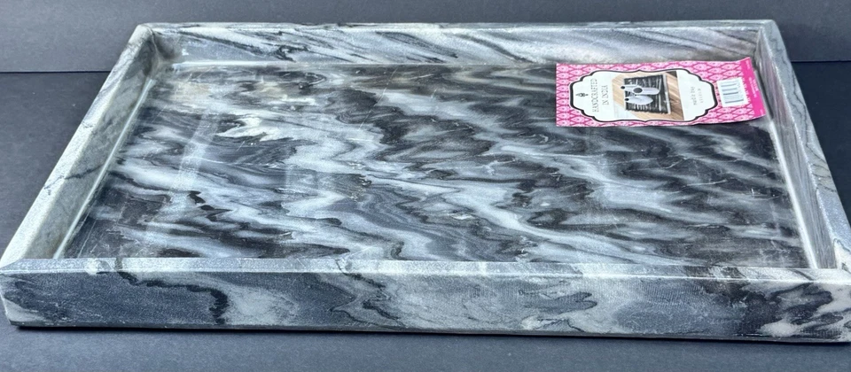Мраморный поднос тяжелый твердый камень черно-белый дизайн - Изображение 3 из 4