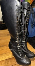 Women's Knee High Boots Laced-Up Zip-Up, Mid Heel Size 8.5
