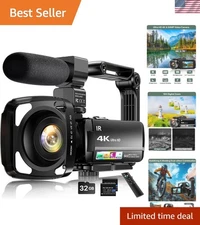 High-Quality 4K Video Camera with External Stereo Microphone