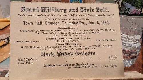 Grand Military and Civic Ball Advertisement 1880 Brandon Vermont