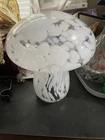 Vintage Italian Murano White Mottled Blown Art Glass MUSHROOM
