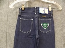 USA Vtg New Maverick Indigo Denim White Stitch Floral Pocket Jeans Girls 6 Slim