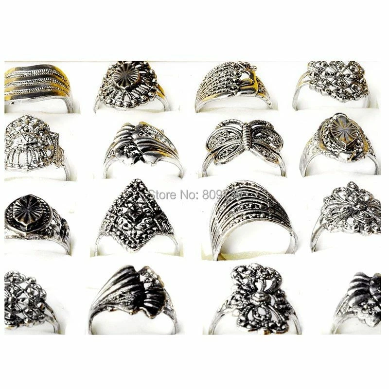 30 piezas Anillos Tíbet Vintage Dijes Flores Boda Hueco Banda Anillo Joyería para Mujer Foto 4 de 4