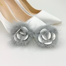 1 Pair Mink Fur Pompom Shoe Clips Fluffy Ornament Shape of Rose Heel Boot Decor