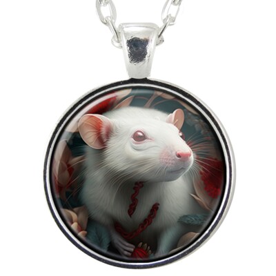 White Rat Pendant Necklace, Handmade Goth Jewelry, Mouse Gifts For Her