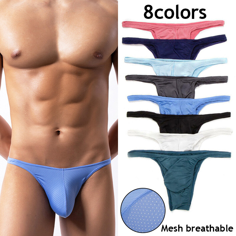 Mens Mesh Briefs Sexy G-string Thong Breathable Underwear T Back Pouch Panties