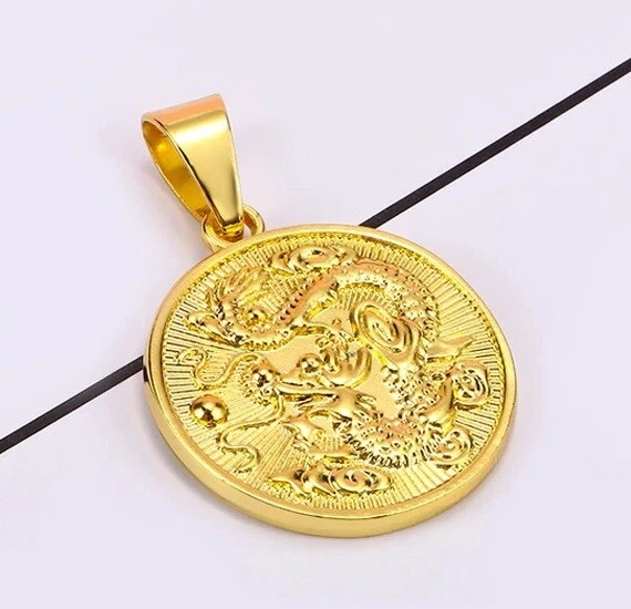 Collar de cadena colgante de dragón de 24" de plata de ley relleno de oro de 18k para hombre D674 Foto 2 de 4