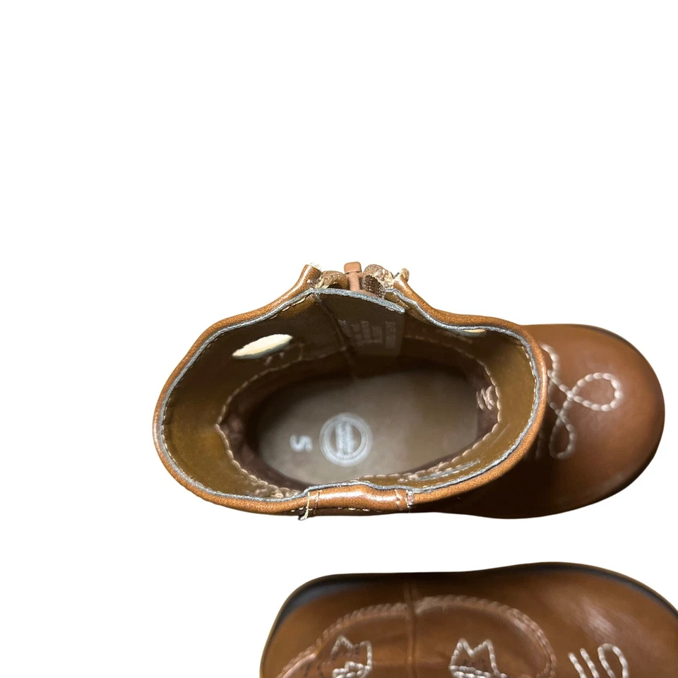 Cowboy Boots Western Brown Toddler Pull On Side Zip Faux Leather Size 5 - Image 4 of 4