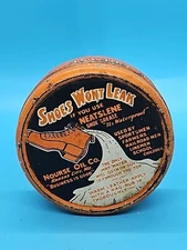 Nourse Oil VTG Neatslene Shoe Grease Polish Advertising Tin 3"w Can Boot Graphic