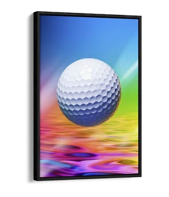 GOLF BALL FLOATING ABOVE COLOURFUL WATER FLOAT EFFECT FRAME CANVAS ART PIC PRINT - Image 1 of 4