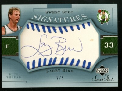 2005-06 Upper Deck UD Larry Bird Sweet Shot Signatures On Card Auto 2/5 Celtics