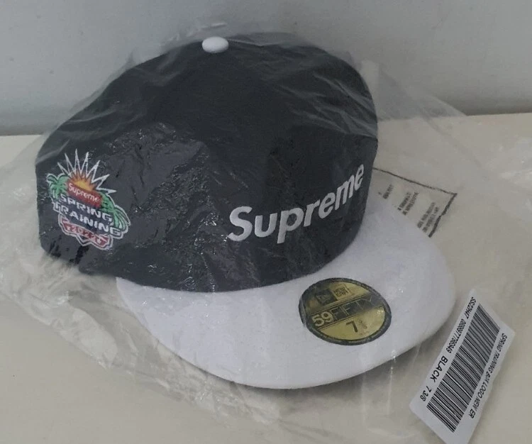 SS22 Supreme Spring Training Box Logo New Era Noir Gris 2   Casquette Chapeau 7 3/8
