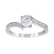 Solid 925 Sterling Silver 6mm Round Blue Topaz Solitaire Women Stacking Ring