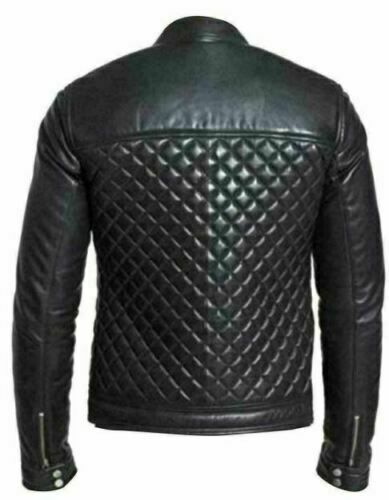 Mens Leather Jacket Bomber Quilted Biker Jacket Genuine Cowhide Leather - Picture 2 of 3