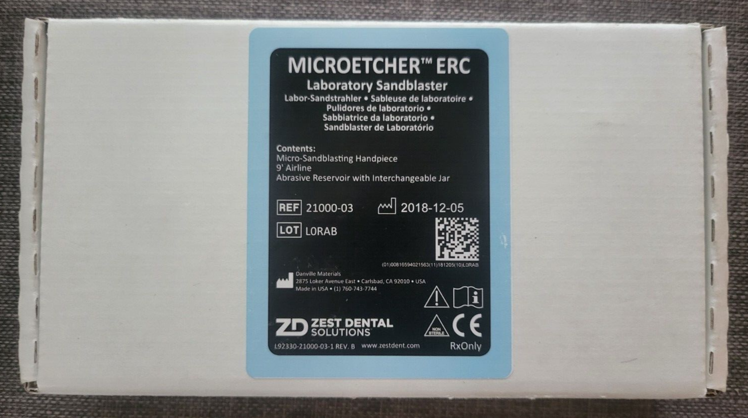 Zest Dental Microetcher ERC Laboratory Sandblaster w/ 9' Air line 21000