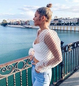 polka dot puff sleeve top zara