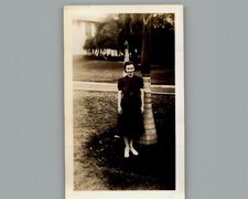 Antique 1940's Lady Standing Next to Tree - Black & White Photography Photos