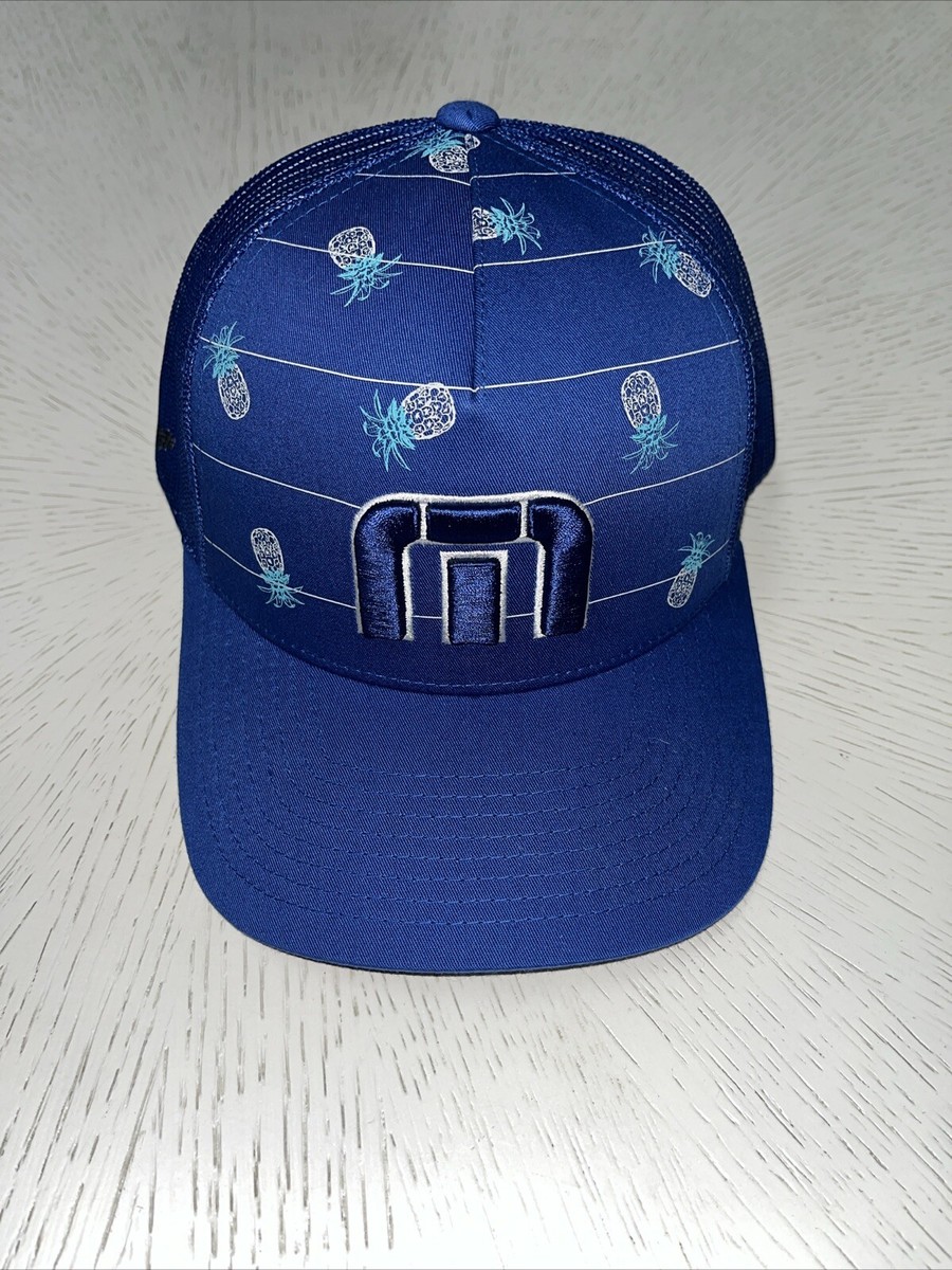 Travis Mathew FlexFit Hat Baseball Cap Royal Blue Pineapple Embroidered  Logo New