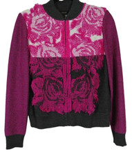 NEW St. John Collection Floral Knit Bomber Jacket in Pink/Gray - Size S SJ049