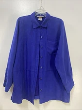 Norm Thompson Prima Blue Super Soft Long Sleeve Collared-Button DownShirt Top 1X