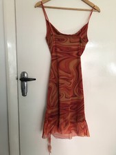 Pretty Little Thing Orange Swirl Ruched Mini Dress 8