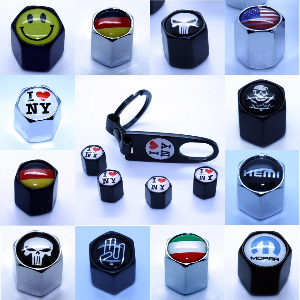 LED-MAFIA 4 Ventilkappen & Schlüsselanhänger Ventil chrom NY Ventile Radkappen Hingucker