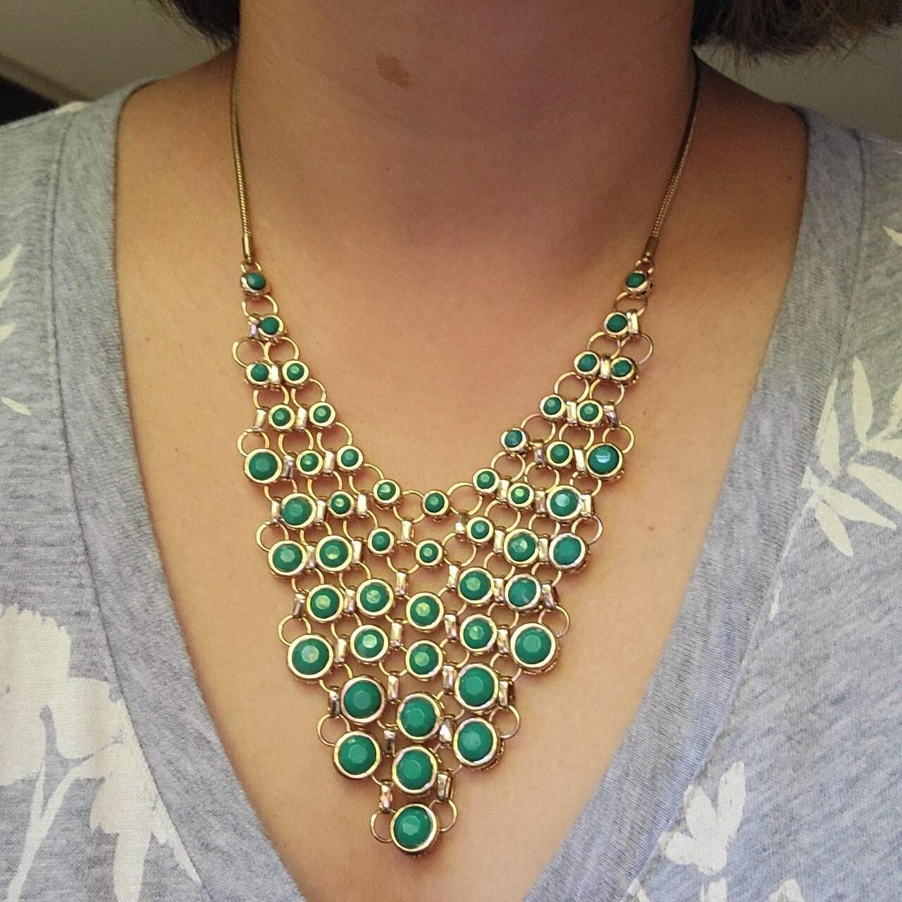 Classic Green Gemstone Bib Statement Necklace - image 5