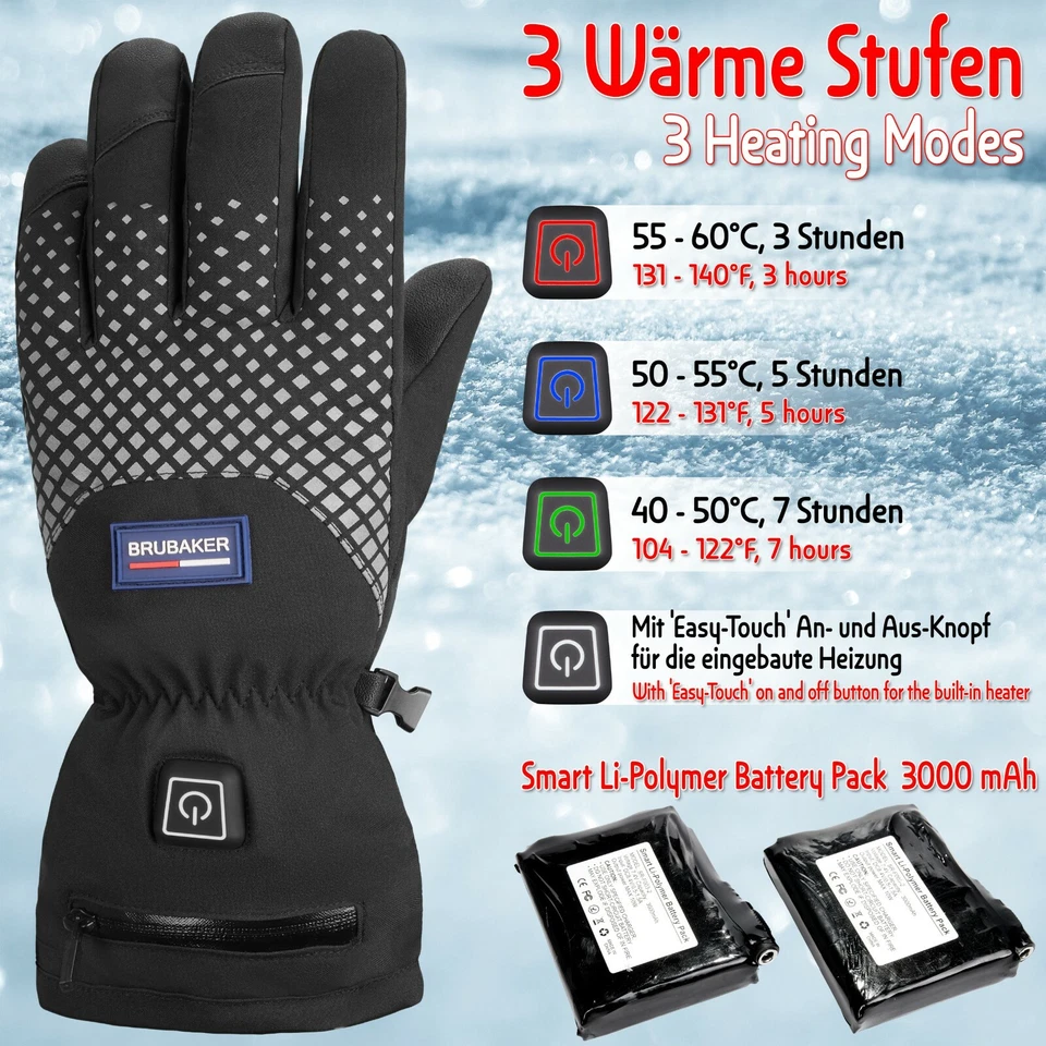 BRUBAKER Beheizbare Ski Snowboard Winter Handschuhe Wasserdicht Akku Temp Regler - Bild 3 von 4