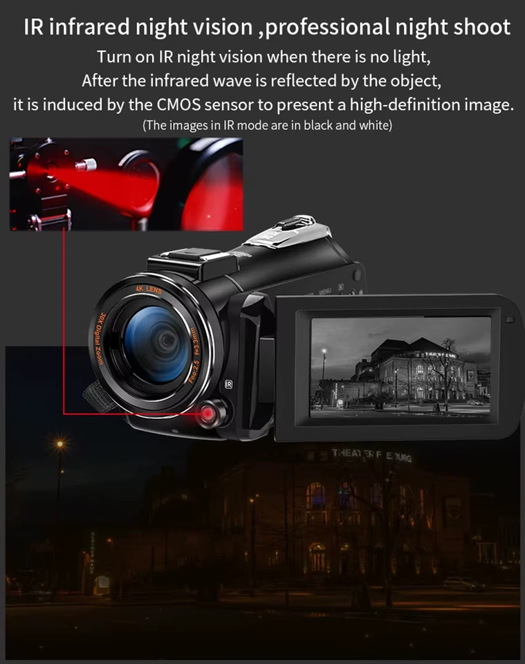 Ordro AZ30 4k 60fps Video Camcorder Infrared Night Vision Free Shipping - Image 2 of 4
