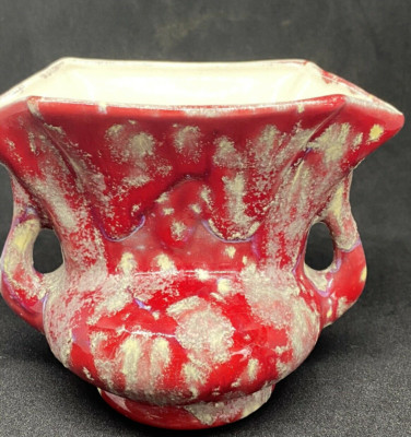 Drip Splatter Vase Planter Hand Painted Red White Yellow Glaze Small Hobbyist