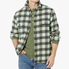 Levi's Mens Worker Relaxed Plaid Long Sleeve Button-Down Heavy Duty, Olive XXL