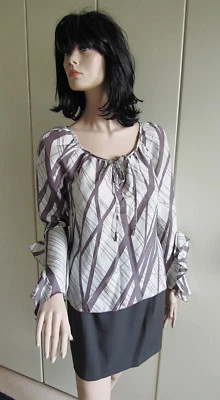 Thierry Mugler Bluse Seide grau braun hellgrau Gr. 40 - Gr. 44 zeitloss - Bild 1 von 4