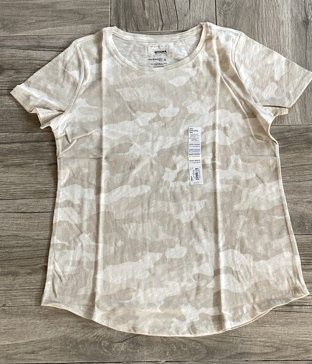 Sonoma The Everyday Tee Short Sleeve Crew Neck T-Shirt Beige Cream Light  Camo