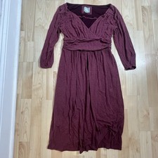 Anthropologie Maeve Galena Dress Wine Ruched 3/4 Sleeves Jersey Womens Small