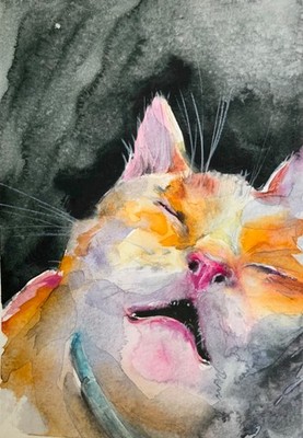 Original watercolor painting «  The ginger cat is sl» 21x14,5 cm. By I. Tarasova