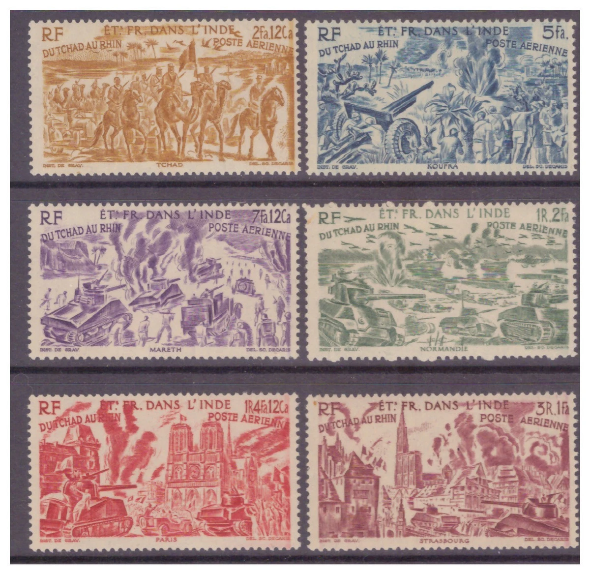 French Indian Settlements 1946 AIR From Chad to the Rhine set UM/MNH SG253-258