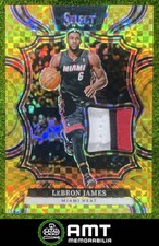 LeBron James 2024-25 Panini Select 9/10 Throwback Patch Gold Prizm Heat #TM-LBJ
