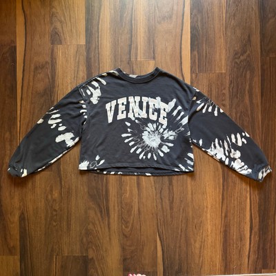 H&M Venice Cropped Sweatshirt Size M   Bleach Wash Tie-Dye Crewneck Pullover Y2K